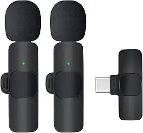 Microfone de lapela sem fio Wirecast K9 Microfone de lapela dupla - versátil para Android, entrada tipo C - ideal para podcast, transmissão, karaokê, discurso, chamadas de