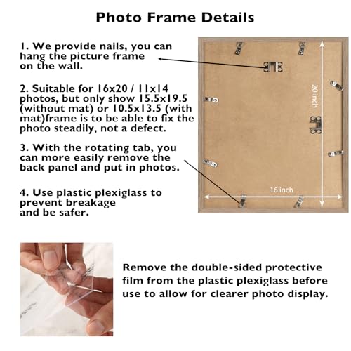 Image of JCJMY 16x20 Picture Frame with 11x14 Mat, Display Photo 11x14 with Mat or 16 x 20 Without Mat, Wall Hanging Large 16 by 20 Poster Frame with Plexiglass, Rustic Brown