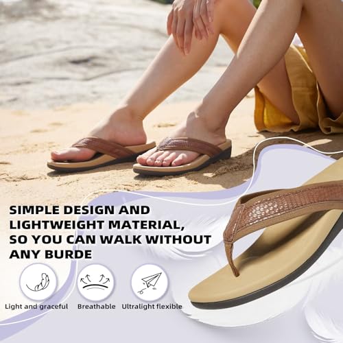 Image of MEGNYA Womens Orthotic Flip Flops, Plantar Fasciitis Sandals for Flat Feet with Arch Support Thong Style Flip Flops, Comfortable Walking Sandals for Beach, Vacation