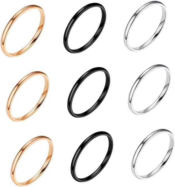 9PCs 2mm Stainless Steel Toe Rings Set for Women Minimalist Stackable Toe Ring Plain Thin Band Toe Rings Beach Foot Jewelry Set