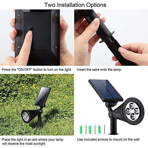 Perfectwo Solar Spotlights, 2-in-1 Colored Adjustable 4 LED Wall/Landscape Solar Lights with Automatic On/Off Sensor, 2 Pack