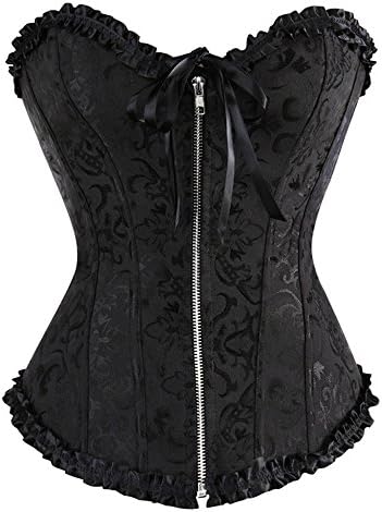 Jutrisujo Women's Plus Size Overbust Corset Zipper Bustier Body Shaper Top with Black 3XL