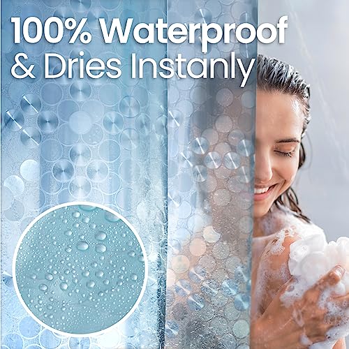 Image of LiBa Shower Curtain PEVA 8G, 72x72 Inch Aqua Circle with Magnets | 8G heavy-duty PEVA, 3D pattern, 3 weighted magnets, rust-proof grommets, waterproof vinyl shower curtain