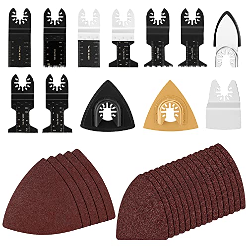 Zeekech Oscillating Saw Blades, 7 Type Multitool Blades for Wood Metal, Multi Tool Blades with 90pcs Sandpaper, Oscillating Tool Blades Compatible with Dewalt, Milwaukee, Makita, Ryobi, Bosch, 102Pcs