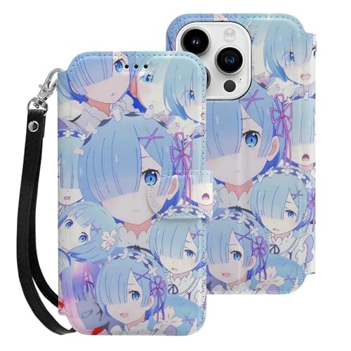 Reゼロから始める異世界生活 レム iPhone15 Pro用ケース 手帳型 財布型 スマホケース カード収納 PUレザー おしゃれ アイフォン15 Pro用ケース 全面保護 マグネット式 耐衝撃 脱着簡単