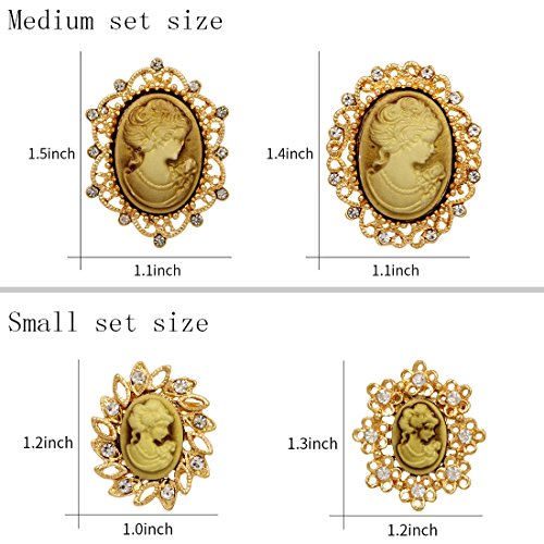 Weimanjewelry Lot 24Pcs Classic Crystal Rhinestone Flower Vintage Victorian Cameo Brooch Pin Set For Women (Gold) #TOP1
