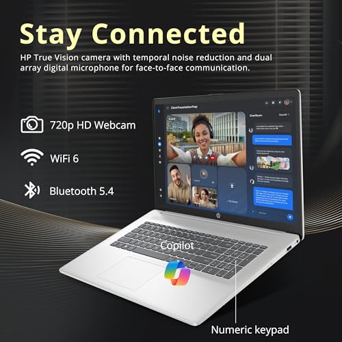 Image of HP 17.3 inch FHD Business Laptop, Intel i7-1355U, 16GB RAM, 2TB Storage (1TB SSD+1TB Docking Station Set), Intel Iris Xe Graphics, Full-Size Keyboard, Copilot, Wi-Fi 6, Webcam, Win 11, Silver