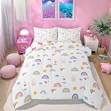 Erosebridal Rainbow Comforter Set Twin Size,Cartoon Love Heart Bedding Set for Girls Boys Kids,Kawaii Stars Sun and Cloud Pattern for Children Teens,Multicolor Rainbow Bedroom Room Decor 2 Pieces