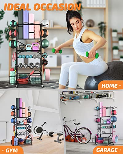 Weight Rack For Dumbbells, Plkow Home Gym Storage Rack For Dumbbells Yoga Mat Kettlebells Medicine Ball And Workout Equipment, Medicine Ball Rack Yoga Mat Storage Rack With Wheels #TOP5