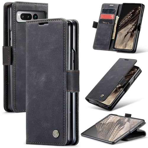 SLWYF Funda para Google Pixel Fold con Tapa Funda de Cuero PU Premium Magnético Tarjetero Suporte Silicona Carcasa para Google Pixel Fold - Negro