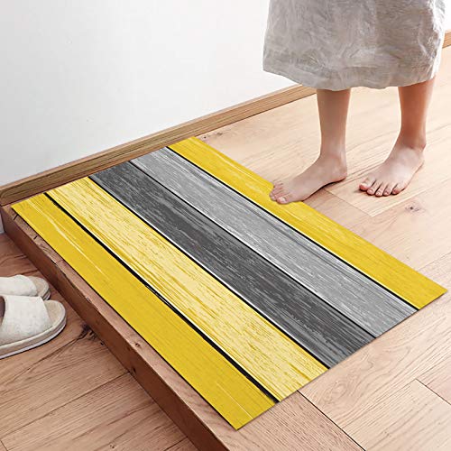 Yellow Door Mat, Yellow Rustic Wood Board Front Door Mat, Yellow Indoor Door Mat For Bedroom Decor Living Room Decor, Absorbent Non-Slip Floor Mats Welcome Mats, Low-Profile Doormat 20X32 Entryway Rug #TOP4