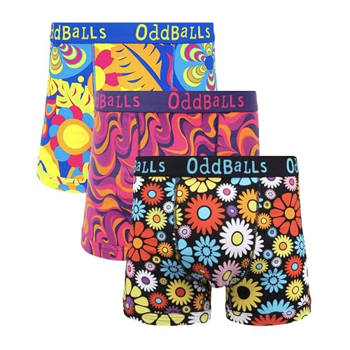 OddBalls Mens Boxers Multipack 3 Classic Fit Cotton Boxer Shorts Underwear with Elastic Waistband Breathable Soft Mens Boxer Briefs (UK Alpha XL Regular Regular Bohemian Bundle)