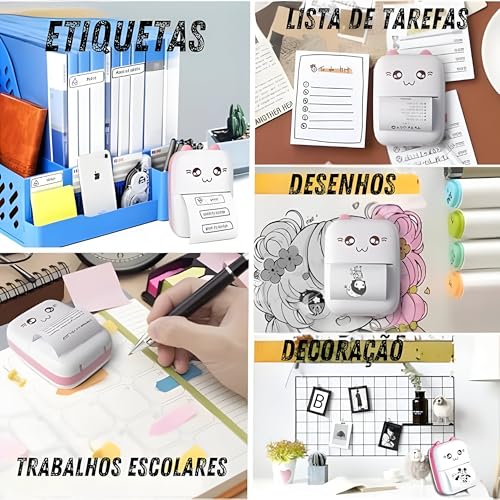 Mini Impressora Térmica Portátil Sem Fio, Bluetooth, Alta Resolução 200dpi, Design Charmoso, Compatí