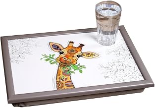 Giraffe Bug Art Cushioned Lap Tray Wood Animal Art Serving Padded Dinner Bag
