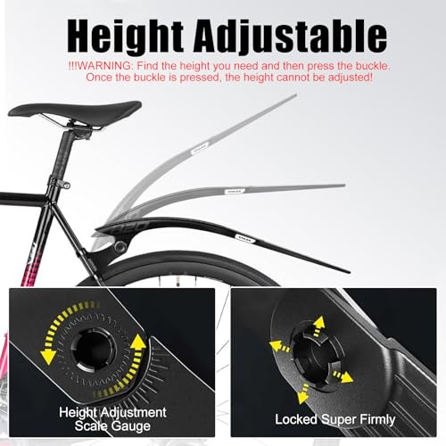 ENLEE Set de Guardafangos para Bicicleta 2 piezas, Delantero y Trasero, Reflectante, para Bicicleta de Carretera, Gravel y Plegable, Ligero e Impermeable, Color Negro, Para Neumáticos de 23-35mm miniatura 6