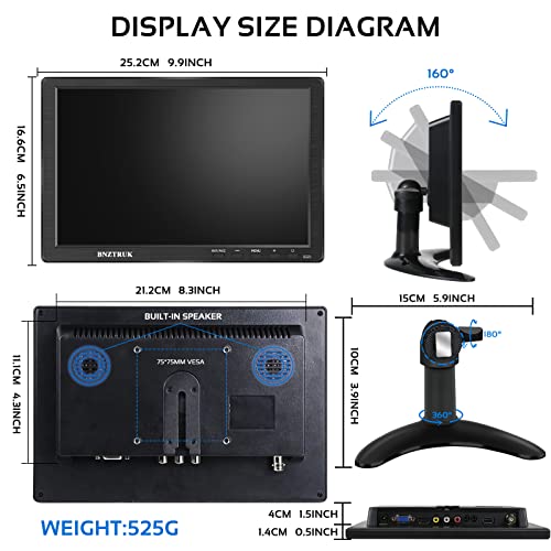 Image of 10.1 inch Small HDMI Monitor Full HD 1920x1200 IPS Screen Portable Externer Display with Port HDMI VGA BNC AV & USB Audio Video Display for Raspberry Pi Laptop Computer PS3 PS4 Xbox