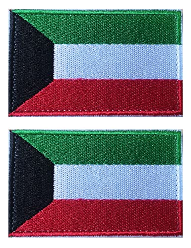 2 st AliPlus Kuwait-flagglappar, broderad taktisk militär, moral, lappapplikation, fästanordning, krok och ögla