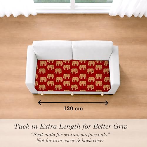 Image of Cloth Fusion Quilted Sofa Cover Seat Mat 2 Seater, Elephant Block | Reversible Jaipuri Print, 120 cm, Seat Cover Only, Decorative Tassel Edging With A Spare, Easy Tuck-In Hold, Not Anti-Slip
