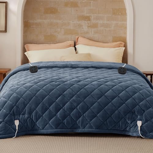 Image of Bedsure Electric Blanket Queen Size - Dual Control Heated Blanket Queen with 10 Heat Settings, Thick Heating Blanket with 10 Time Settings, Fast Heating Quilted Blanket (84x90 inches, Bering Sea)