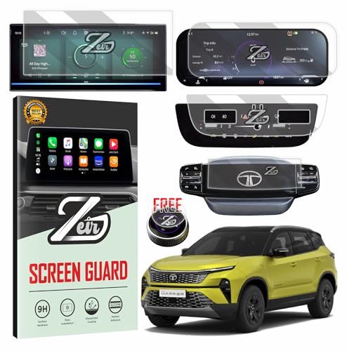 Image of ZEIR Screen Protector For TATA PUNCH / PUNCH EV 2026 FACELIFT || INFOTAINMENT TOUCHSCREEN & DIGITAL STEERING GUARD || Anti Scratch | Water Resistant | HD Clear | High Touch Sensitivity | New Punch & Punch.EV 2026 Car Stereo Display Accessories 2025+ [Not Tempered Glass] (Harrier 5pcs [12 inchINFO+10 inchM.I.D])