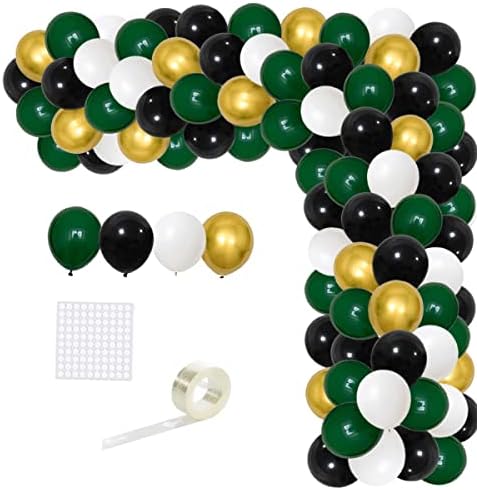 Dark Green White Gold Black Balloon Arch kit - 122PCS Dark Green, White, Metallic Gold, Black Balloons for Safari Jungle Animals Video Gaming Birthday Baby Shower Graduation Party Decorations