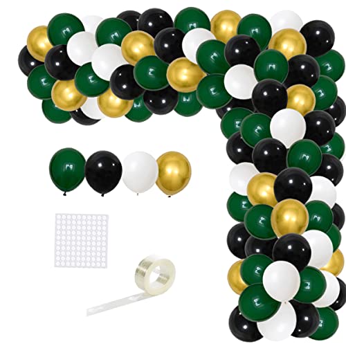 Dark Green White Gold Black Balloon Arch Kit - 122Pcs Dark Green, White, Metallic Gold, Black Balloons For Safari Jungle Animals Video Gaming Birthday Baby Shower Graduation Party Decorations #TOP3
