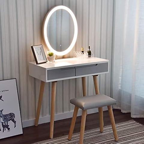 ARTETHYS Schminktisch, Schminktisch Set mit verstellbarem Spiegel und gepolstertem Hocker, 2 Schubladen und Makeup Organizer Cover