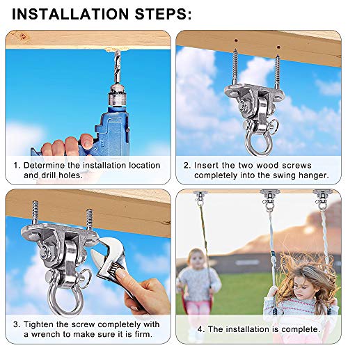 Ioh 2 Pcs Heavy Duty Swing Hangers Stainless Steel 304 Antirust【2000 Lb Capacity】 180° Silent Swing, Playground Porch Yoga Seat Trapeze, Hammock Chair, Hanging Kit, Swing Set Indoor Outdoor #TOP6