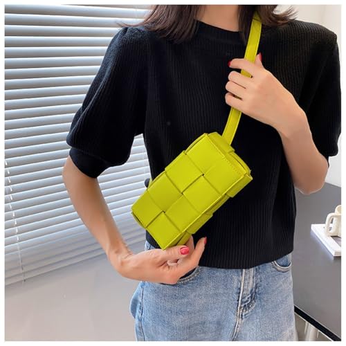 Image of Mini Woven Crossbody Bag for Women, Square Shoulder Handbag Leather Clutch Purse Cute Fanny Packs with Adjustable Belt