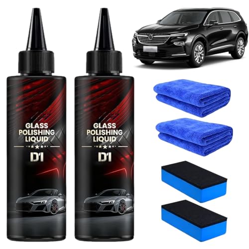 OIXYAZ Solution de Polissage pour Vitres de Voiture, Liquide Polissage Voiture Anti-Rayures, Nettoyant Vitre et Polish pour Pare-brise, Phares, 2 Flacons