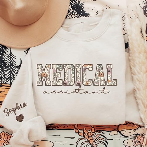 Chillever Custom Embroidered Medical Assistant Sweatshirt, Floral Applique Medical Assistant Shirt, Personalized MA Sweater, Custom MA Hoodie, Nurse Sweatshirt, Nurses Graduation Gift4