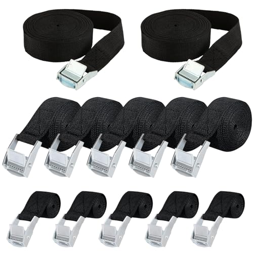 12 Stück/3 Größen Schwarz Spanngurte Gurtband Set Zurrgurte Mit Ratsche Gepäckspanner Spanngurte Fahrradträger Befestigungsgurt Verzurrgurte Mit Klemmschloss Für Transport, Fracht, Gepäck, Camping