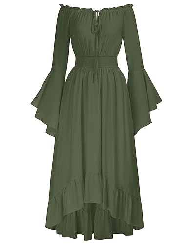 Scarlet Darkness Renaissance Faire Costume Women Off Shoulder Long Bell Sleeve High Low Dress - Small - Apricot