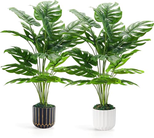 Der Rose Fake Plants Artificial Plants Tall 71cm Faux Monstera Plants Indoor Outdoor for Home Bedroom Living Room Bathroom Decor 2 Pack