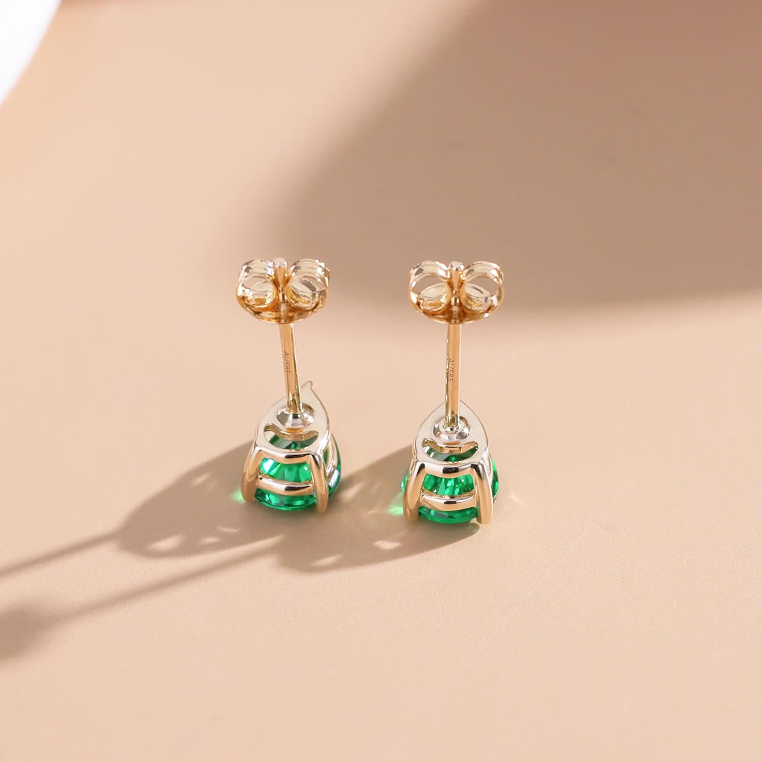 FANCIME Solide 14 Karat 585 Gelb Gold Tropfen Ohrringe Ohrstecker mit Echt Natürlich/Synthetische Edelstein Geschenk Schmuck für Damen Mädchen Mama, Größe: 5 * 7.7 mm