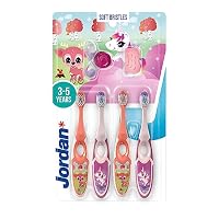 Jordan ® | Step 2 Zahnbürste Kinder | Kinder zahnbürste für 3-5 Jahre | Weiche Borsten, doppelter ergonomischer Griff & BPA-frei | Rosa und Gelbe Farbe | Pack 4 Einheiten