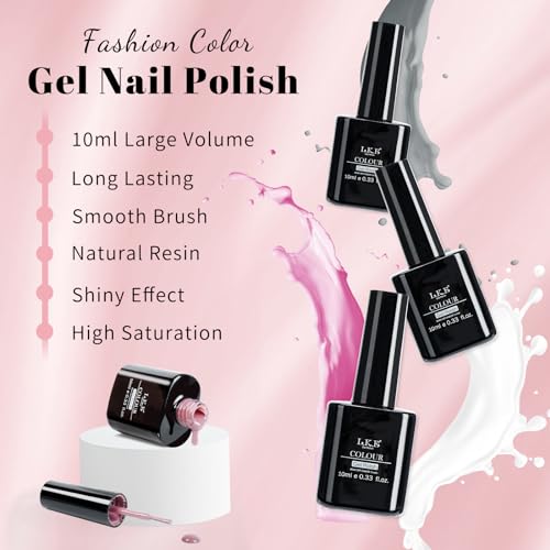 Gel Nail Kit LKE 6 Colors Gel Nail Polishes Set with 54W UV Lamp, Glossy & Matte Top and Base Coat,Pink Gray White with Lamp Starter Kit for Nail Art DIY at Home - Image 3