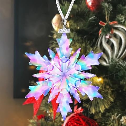 Fancyoung 2023 Snowflake Crystal Ornament Colorful Rear View Mirror Pendant Festival Charm Star Crystal Ornaments Christmas Tree Party Decorations Collectibles Home Hanging Decor, Multi-Color Cover