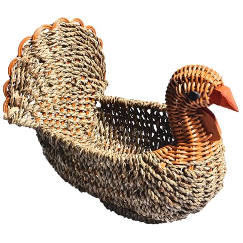 Hemoton Straw Turkey Basket Woven Fruit Basket Turkey Shape Woven Bread Basket Eggs Veggies Basket Wicker Bowls Fruit Serving Display Bowl Desk Tray for Thanksgiving Countertop