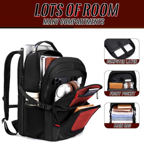 Image of Large Travel Backpack, 17.3 inch Laptop Backpack, Red | 45L Capacity, 180 TSA-Friendly Carry On, Laptop Compartment, Water-Resistant, Adjustable Strap for Work Travel College