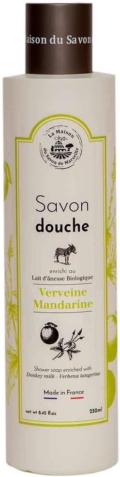 Savon de Marseille - French Shower Gel - Verbena Body Wash - Moisturising Shower Gel with Organic Olive Oil and Donkey Milk - Sensitive Shower Gel Suitable for All Skin Types - 250ml Bottle