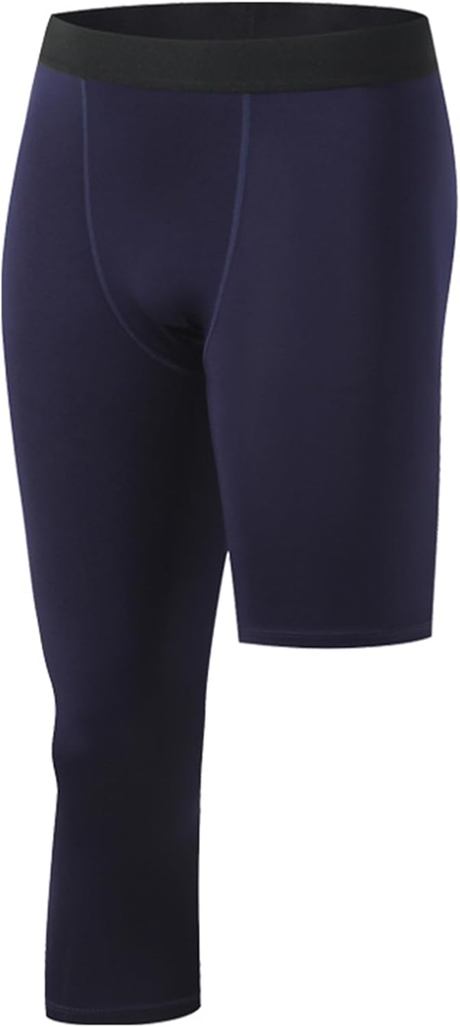 Men's Athletic Pants One Leg 3/4 Compression Basketball Tights Leggings Activewear