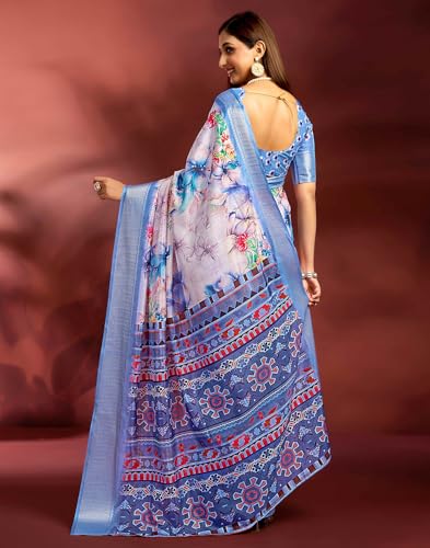 Image of SIRIL Women's Dola Silk Printed Jacquard Border Ready To Wear Saree with Unstitched Blouse Piece