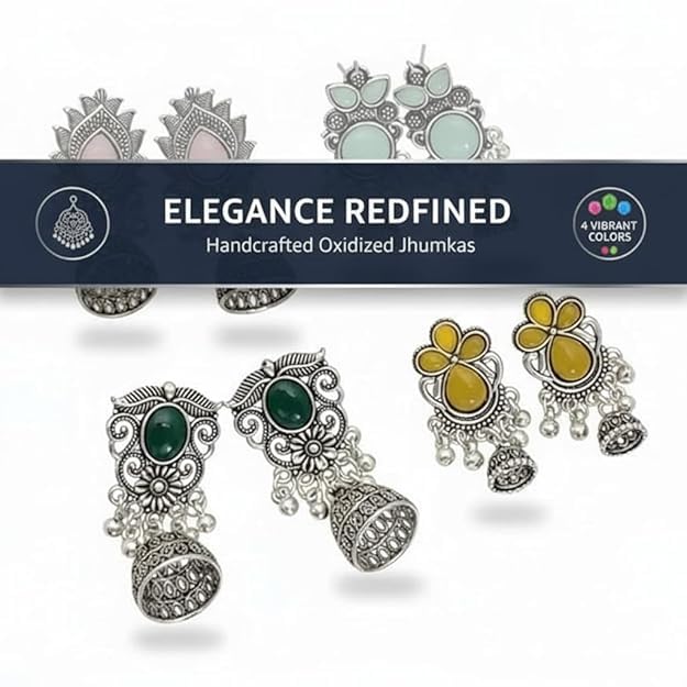 Image of EiVAA Traditional & Designer Alloy Jhumki Earrings for Women & Girls | Lightweight Daily Use Earrings | Ethnic Stylish Jewelry for Casual, Festive & Wedding Outfits | Fashion Earrings