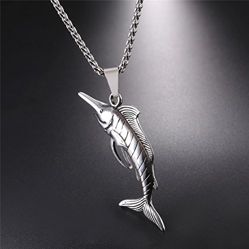 U7 Personalized Vintage Ocean Jewelry Stainless Steel Swimming Swordfish Pendant Necklace For Men Boys #TOP5