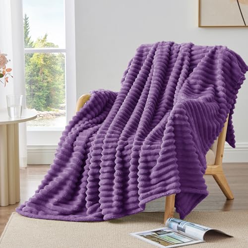 Image of BEDELITE Ribbed Twin Blanket for Couch & Bed, Purple, 60 inchx80 inch