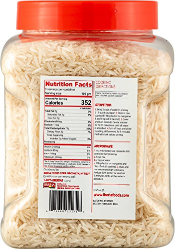 Image of Iberia Basmati Rice Jar, 2 Pounds, Extra Long Grain, Naturally Aged Indian White Basmati Rice, Natural Basmati Rice in Food Grade Jar. (Pack of 2)