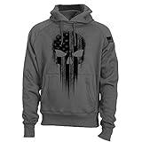 USA Military American Skull Flag Patriotic Men's Sweatshirt Hoodie (Charcoal, XL)