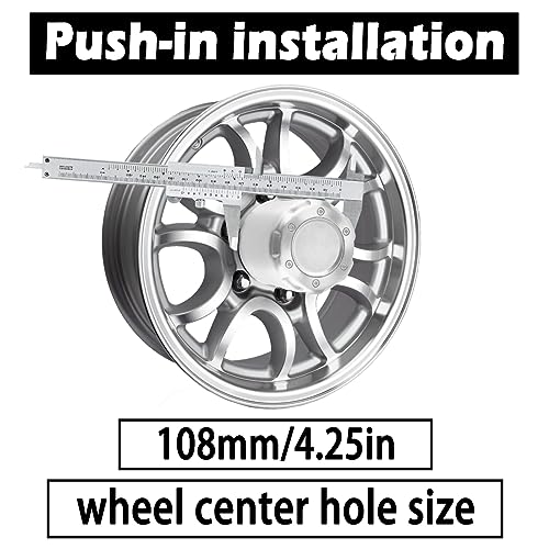 Rheedal 2Pcs 4.25Inch Trailer Wheel Center Cap Push Through 4.25" Bore 4.69" Tall Aluminum Hub Cap For Truck Suv Rv Wheel Rim, Silver Wheel Cover #TOP3