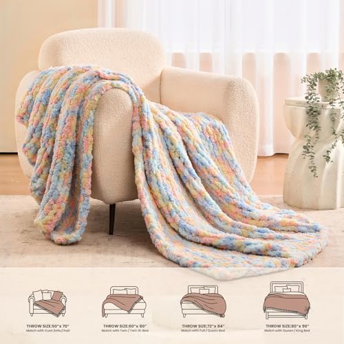 Image of L'AGRATY Chunky Knit Throw Blanket for Couch, 60 x 80 Inches, Rainbow